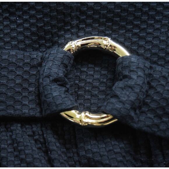 David Meister Textured Little Black Dress 6 cap sleeves hourglass Like New gold - Picture 3 of 7